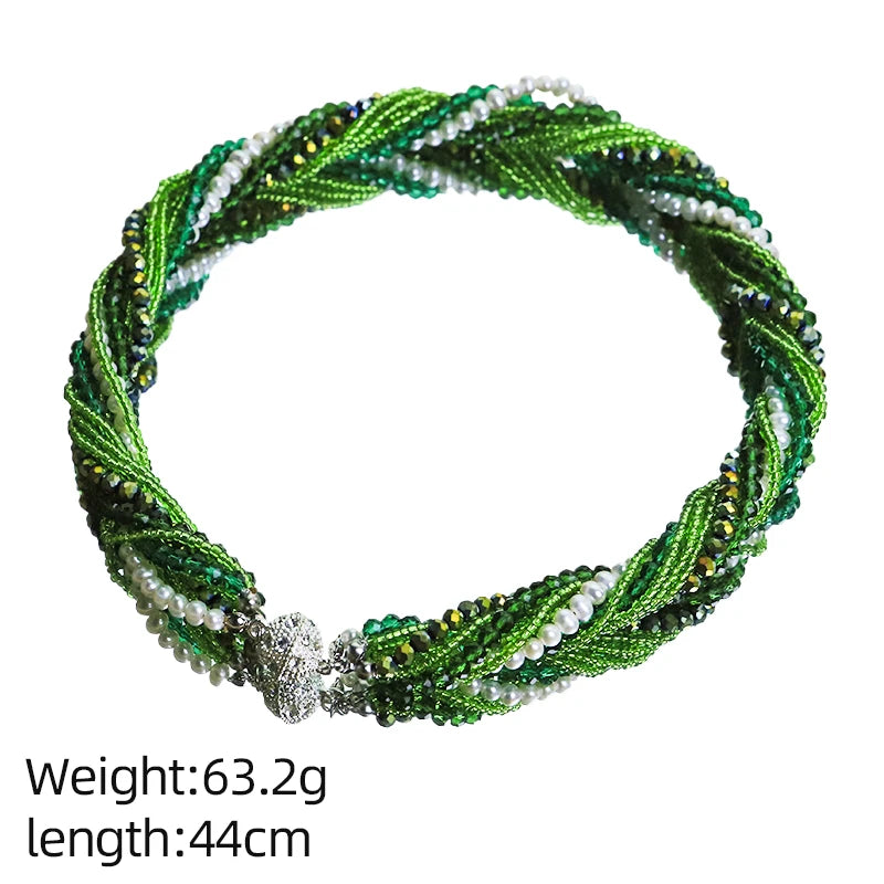Natural Freshwater Pearl Green Glass Bead Jewelry Set for Women Wedding Banquet Party Dainty Pearl Jewelry Set Luxury Jewelry