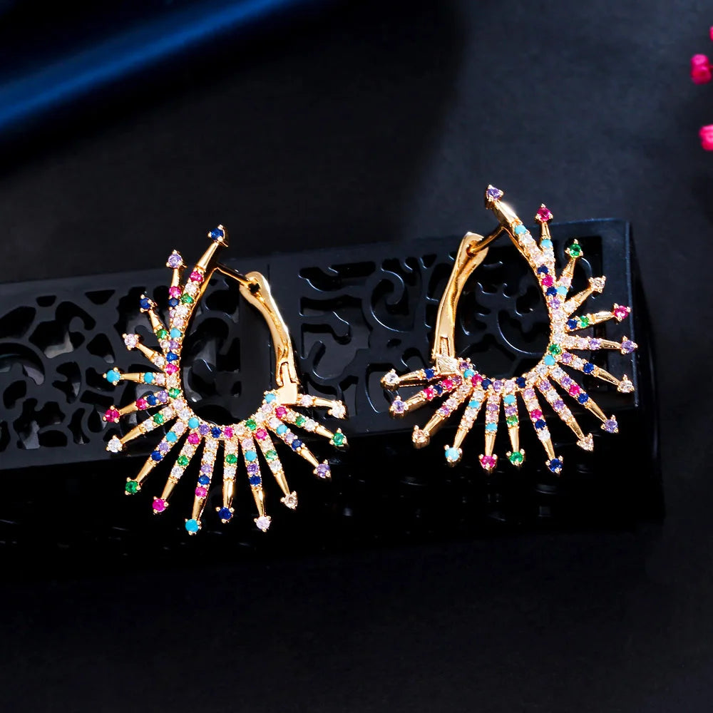 S&S CZ Firework Blossom Big Hoop Earrings – Multicolour & White – 18K Gold Plated – Collection