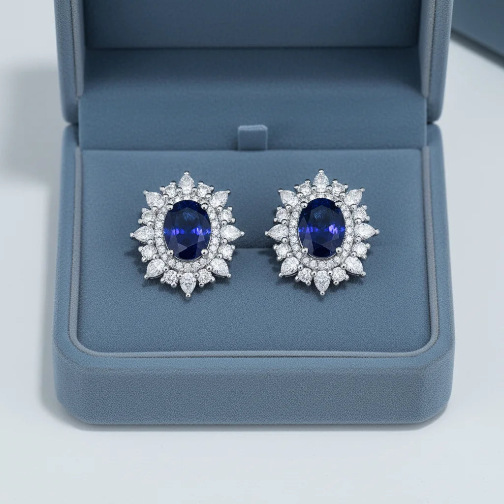 Gemfiori 925 Silver 2.2ct Lab Sapphire Stud Earrings Set for Women Wedding Party Engagement