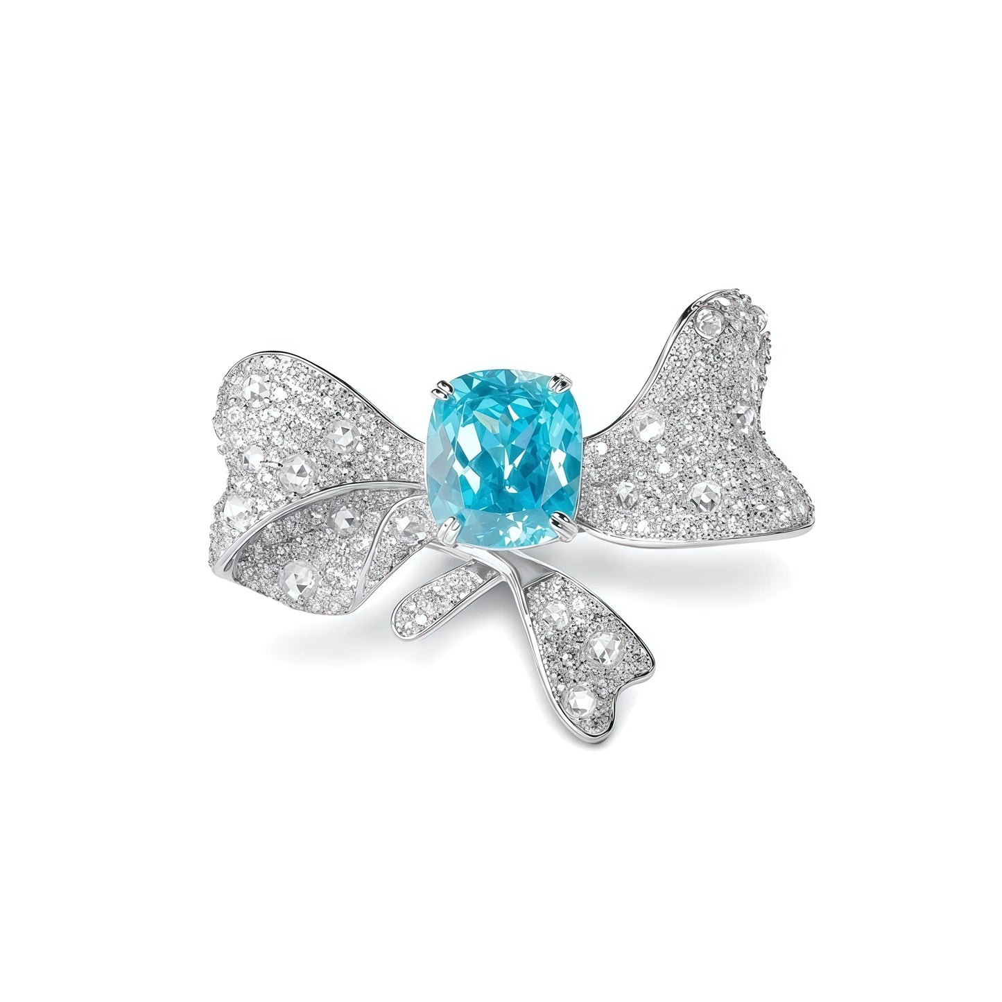 MUSHAN 925 Silver Platinum Plated Luxury High Carbon Diamond Lab Grown Blue Paraiba Bowknot Wedding Bands Rings for Women