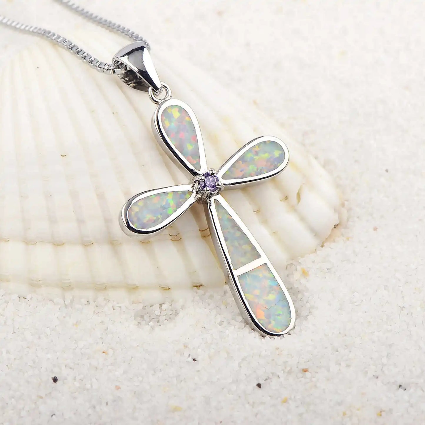 Aobao Cross Pendant Opal Necklace Jewelry Wholesale Inlaid with Opalv