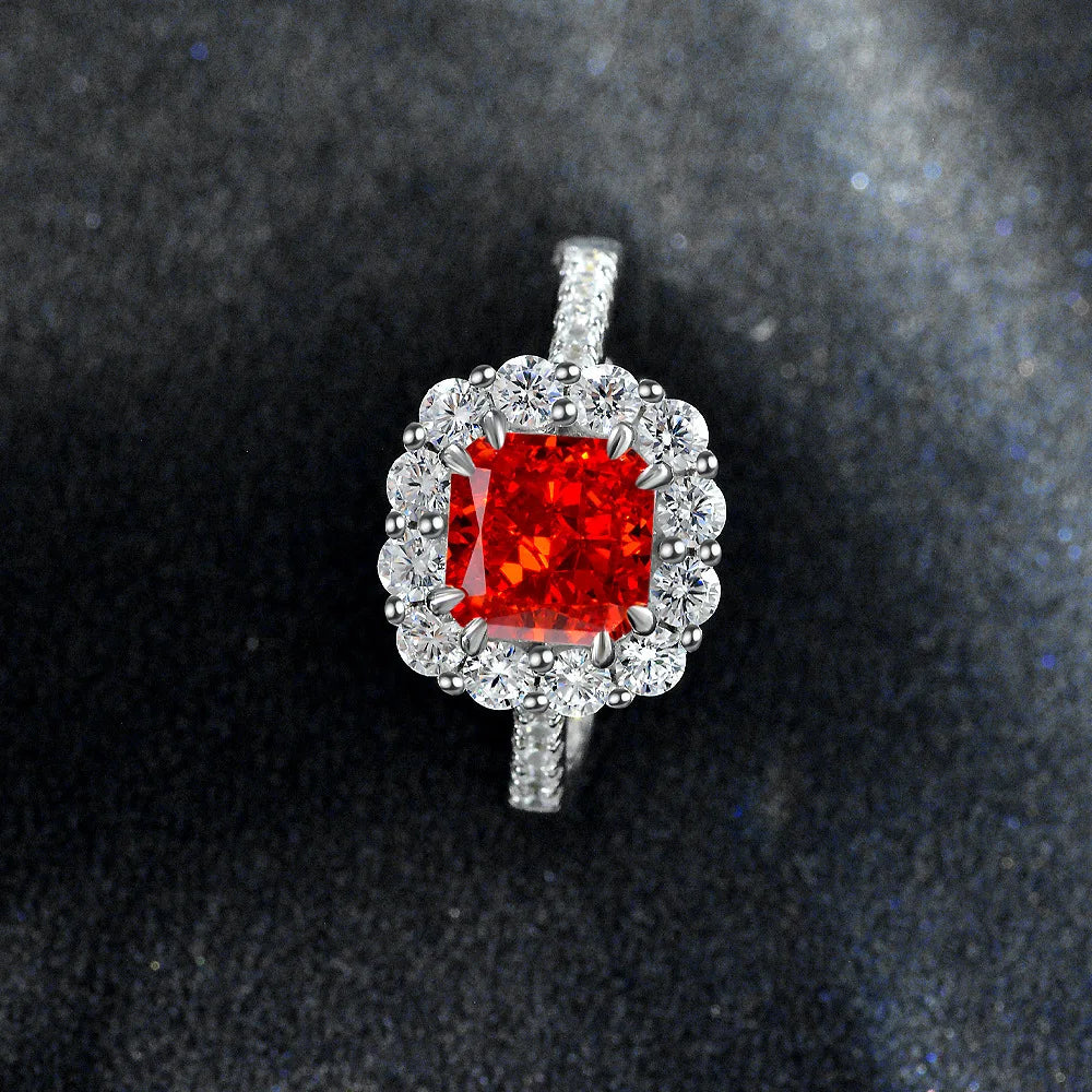 MuShan Jewelry Factory New 1.5ct Pink Ice Flower Cut 7*7 High Carbon Diamond Ring European and American 925 Silver Open Ring