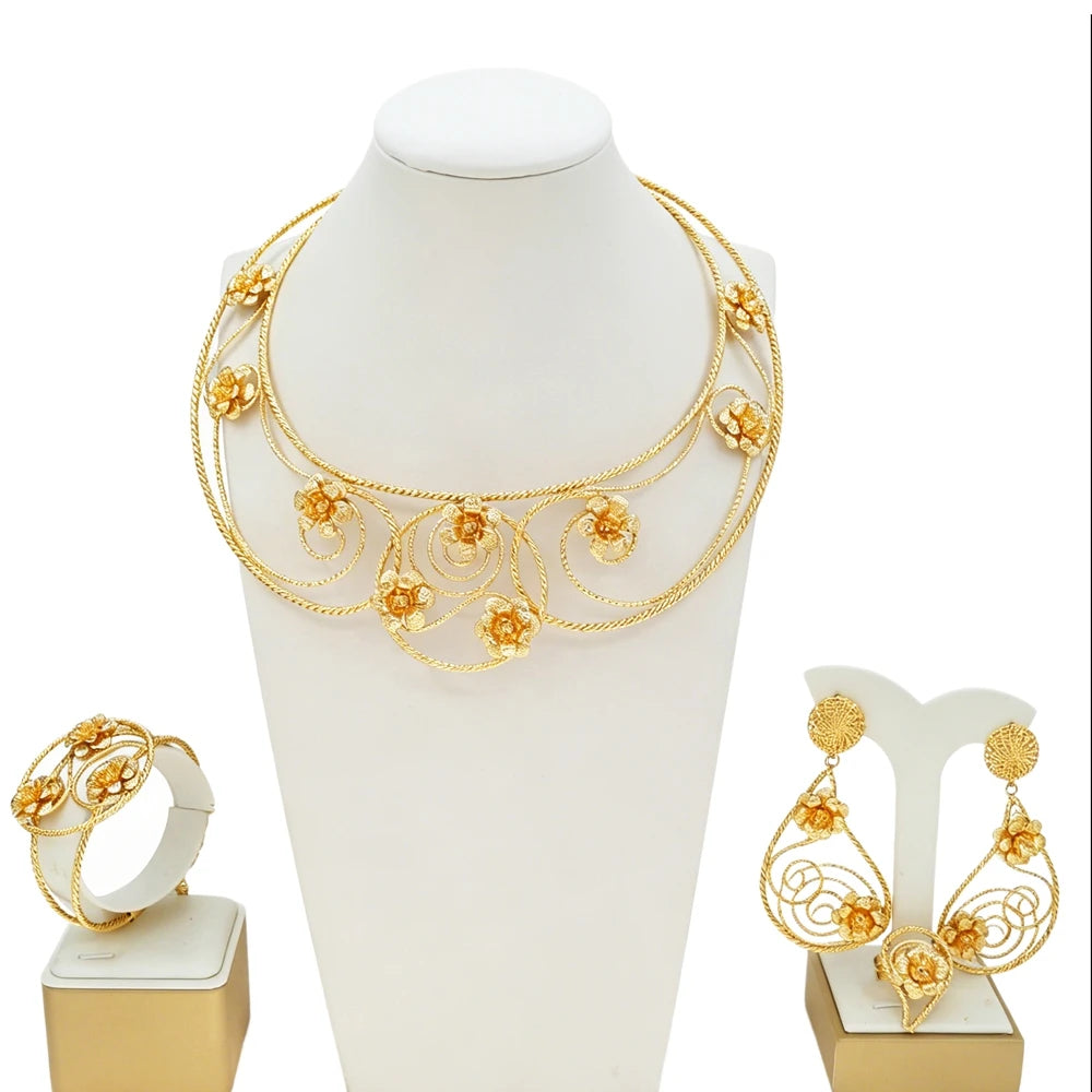 Italian Jewelry Set Alloy Brazilian Jewelry Sets Wedding Party Pendant Necklace Bracelet Ring Earrings Jewelry Set HK050622