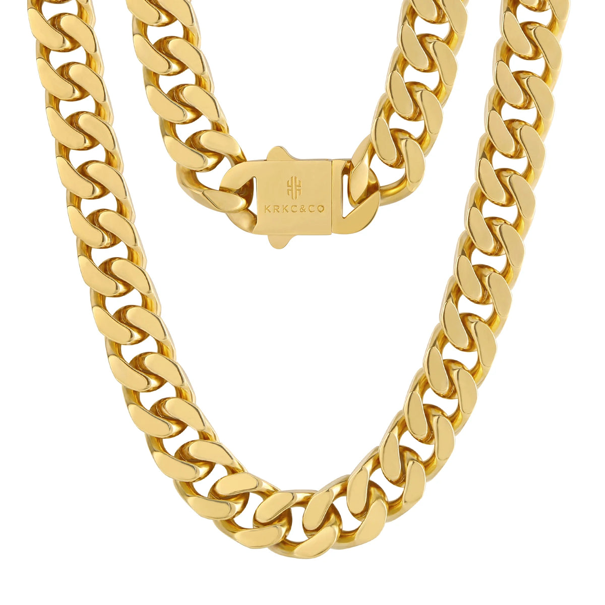 REBEL 14mm Chunky Curb Link 18K Real Gold Plated Stainless Steel Thick Bracelets Hip Hop Jewelry Miami Cuban Chain Necklace for Men