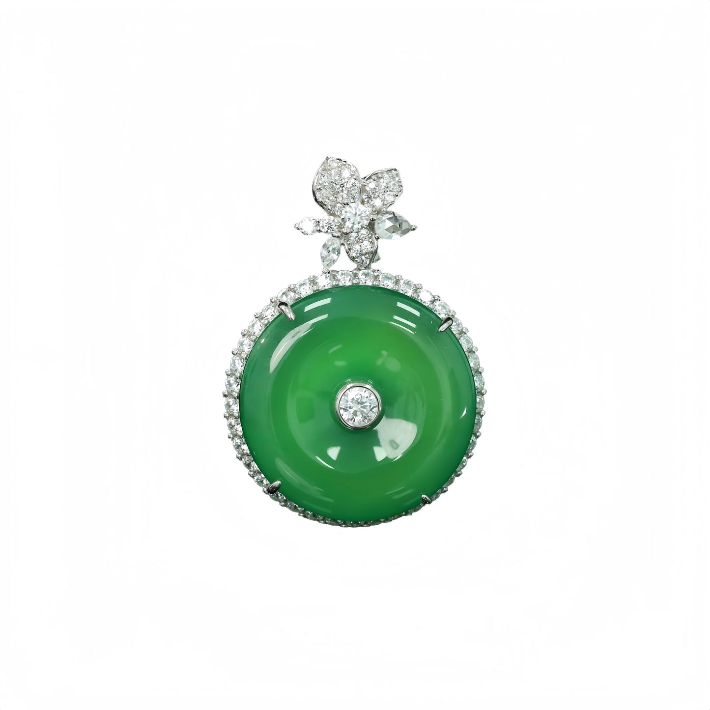 MUSHAN Jewelry Factory 925 Silver Luxury Geometric Chain Necklaces High Carbon Diamond Inlaid Emerald Green Pendant Necklace