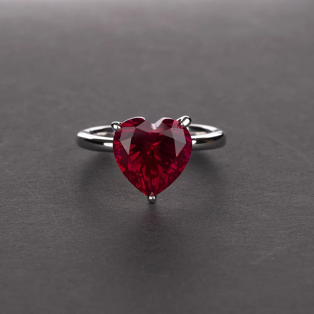 Silverelli | 925 Silver 4ct Heart-Shaped High Carbon Diamond Ring | 10×10mm | 6 Colours | Platinum Plated