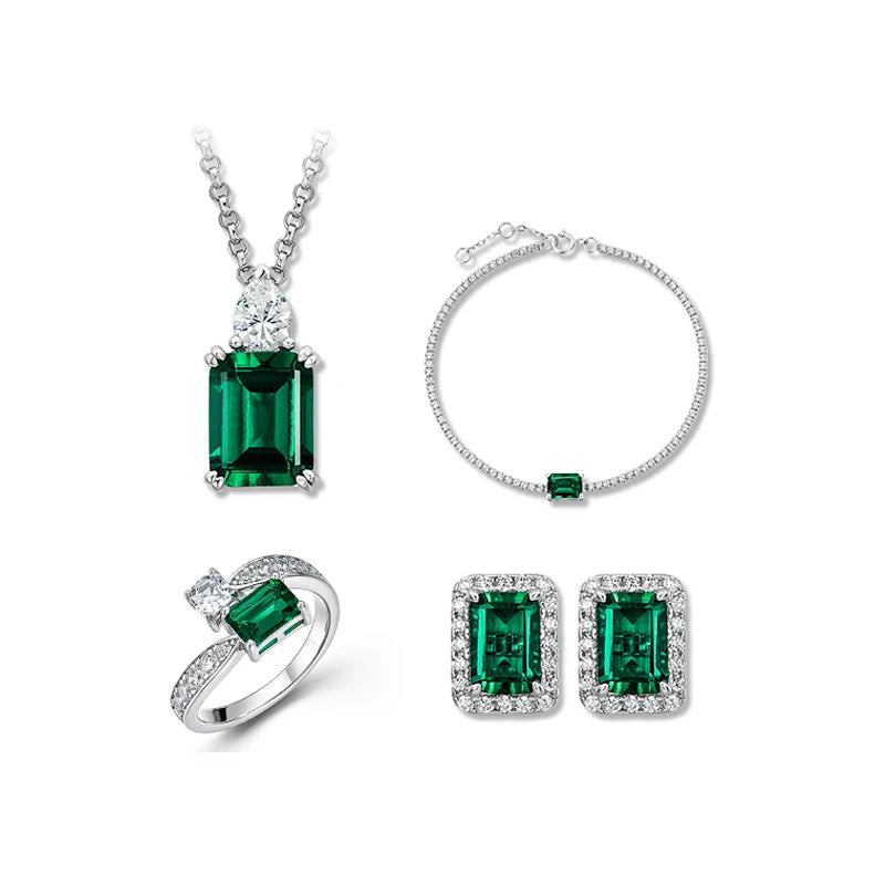 REDheart Lab Grown Emerald Ring Earring Necklace Set High Quality Gemstone Jewelry Set 925 Sterling Silver