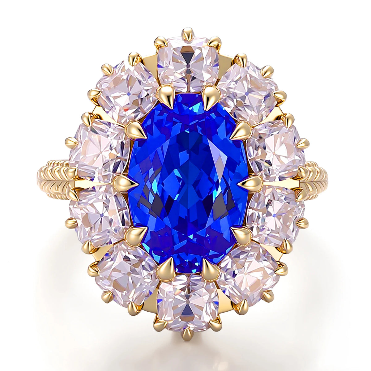 Gemfiori Luxury Lab Royal Blue Gemstone 18K 14K Solid Yellow Gold Detachable Party Ring Handmade Custom Jewelry for Women Chunky Rings