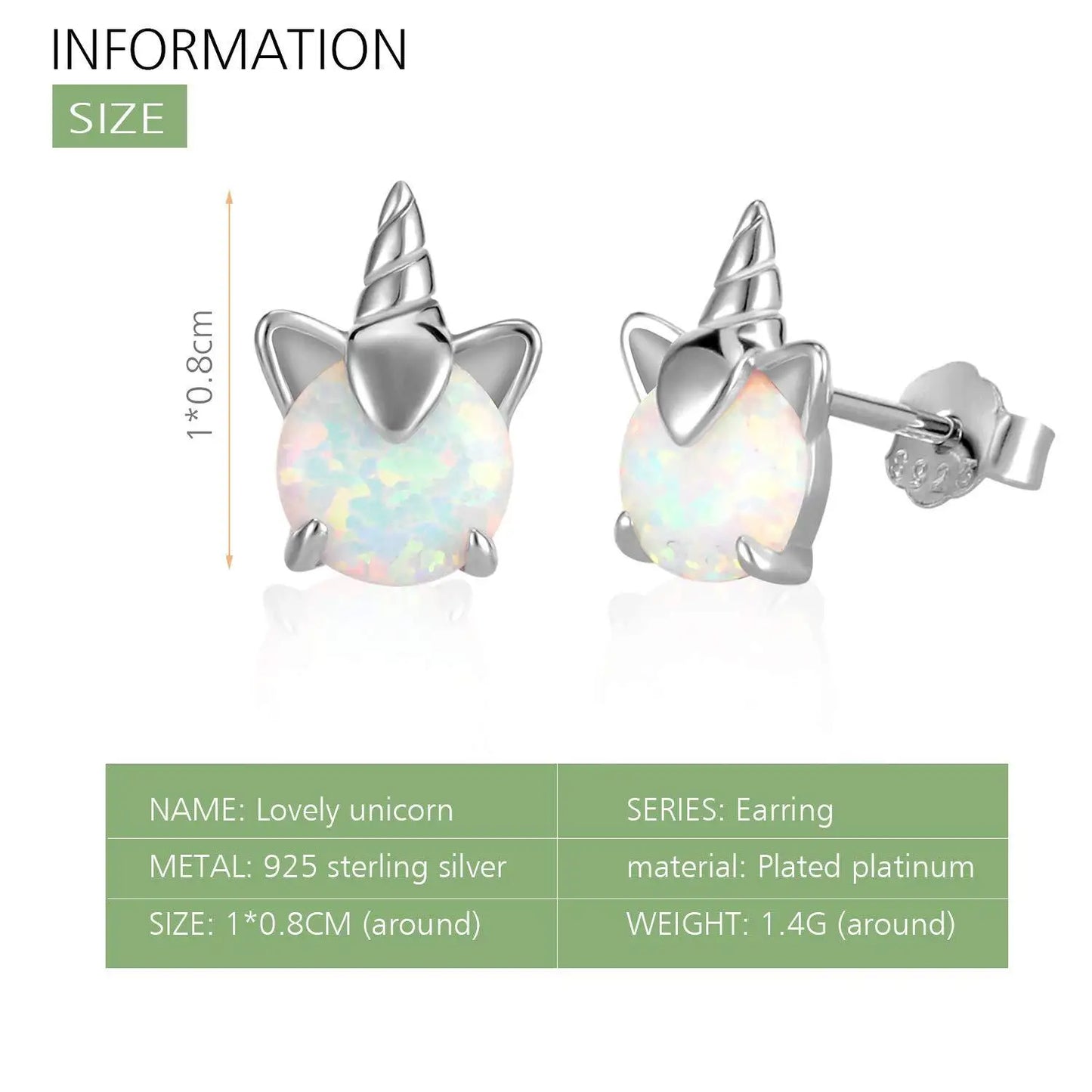 Western Minimalist Style S925 Silver Aobao Opal Unicorn Earrings Platinum-Plated Sterling Silver Viral Studs