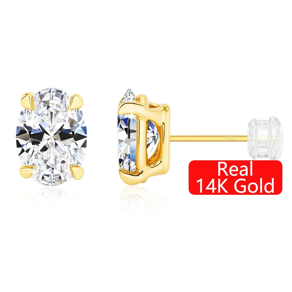 Gioiellieri Fine Jewelry Trends Genuine 14K Gold Hollow 0.5ct 1ct 2ct Oval Cut Moissanite Diamond Women Luxury 4 Claws Stud Earrings