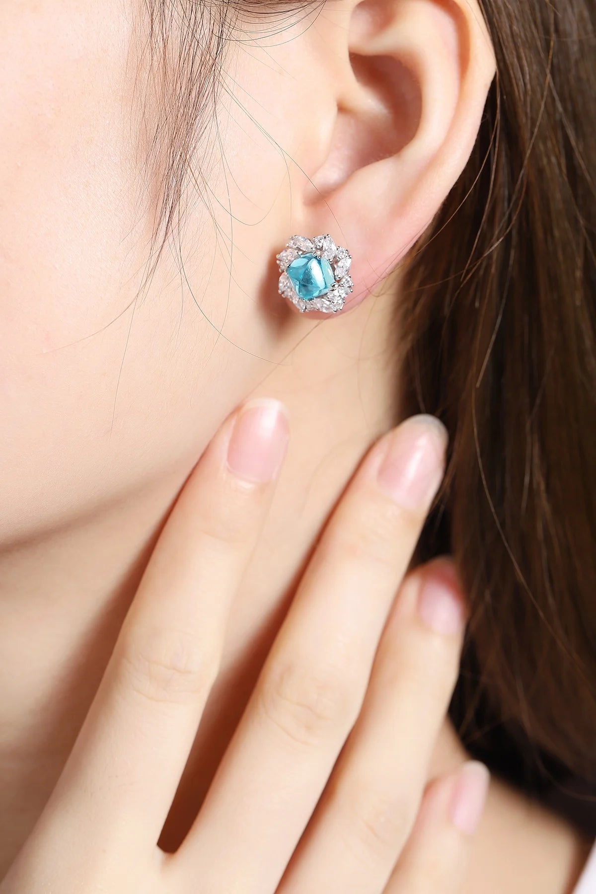 Gemfiori Anster High Quality S925 Lab Grown Paraiba Earring Stud Dainty Gemstone Stud Earrings for Women Daily Wear Gift