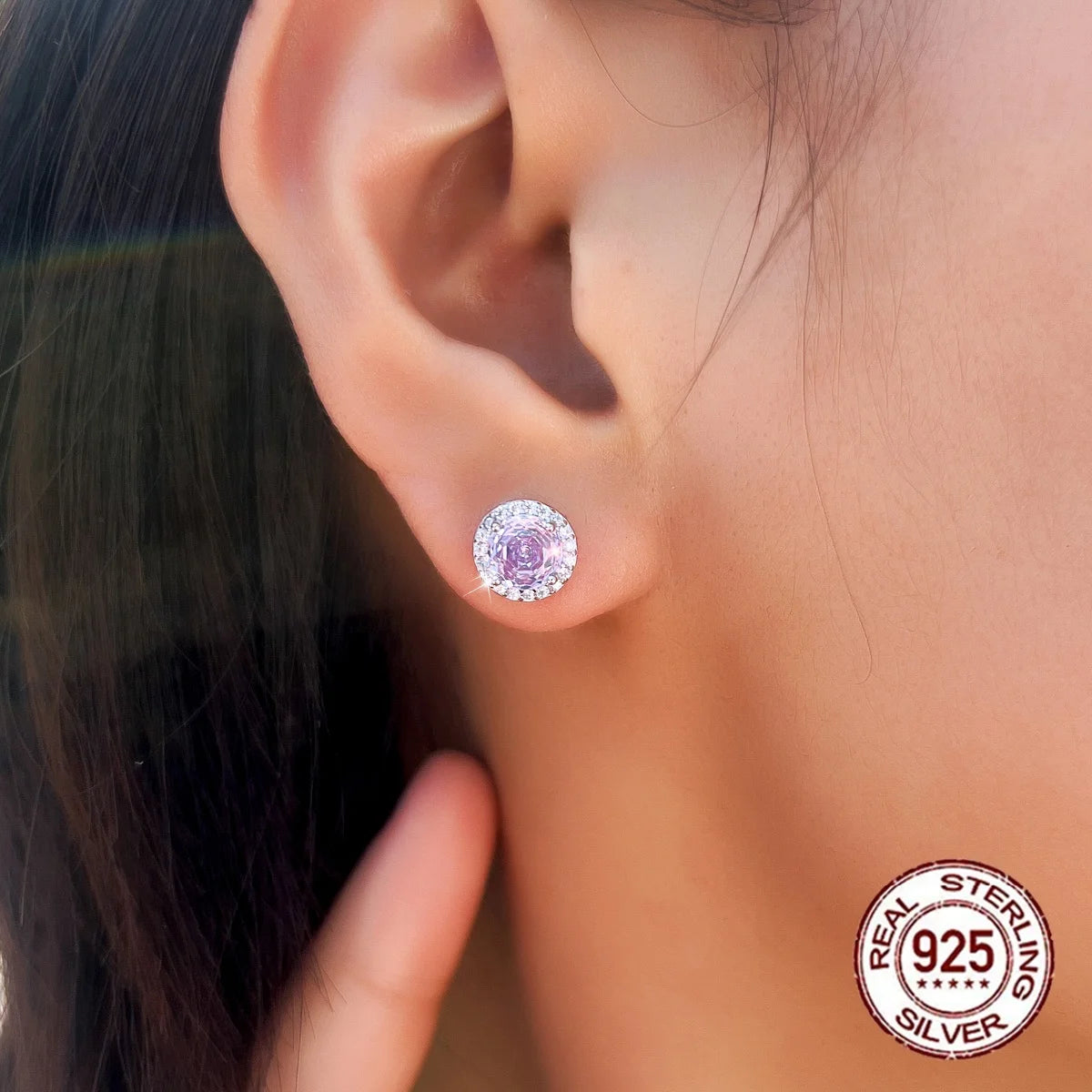 S&S 925 Sterling Silver 8mm Rose-Cut CZ Stud Earrings – 4 Colours – Collection