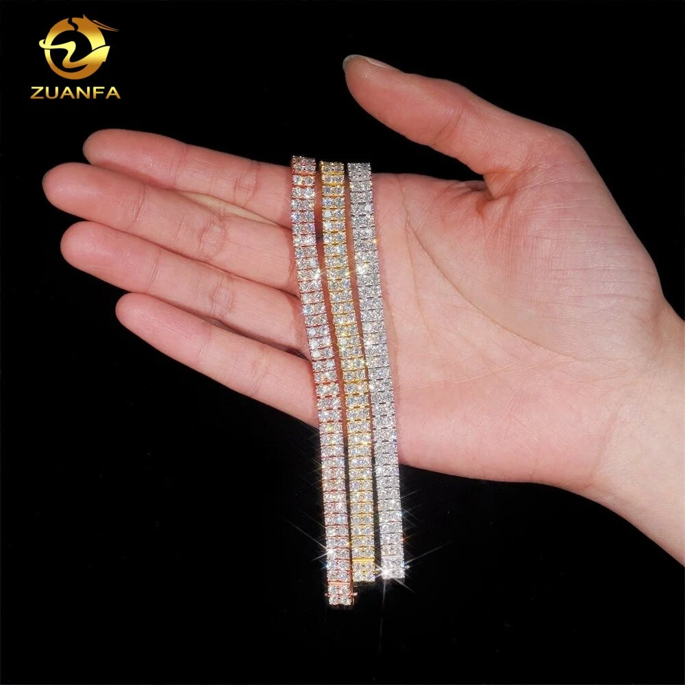 REBEL Luxury 2Rows 3mm Diamond Bracelet Hip Hop Jewelry Unisex VVS Moissanite Iced Out 925 Silver Tennis Bracelet Pass Diamond Tester