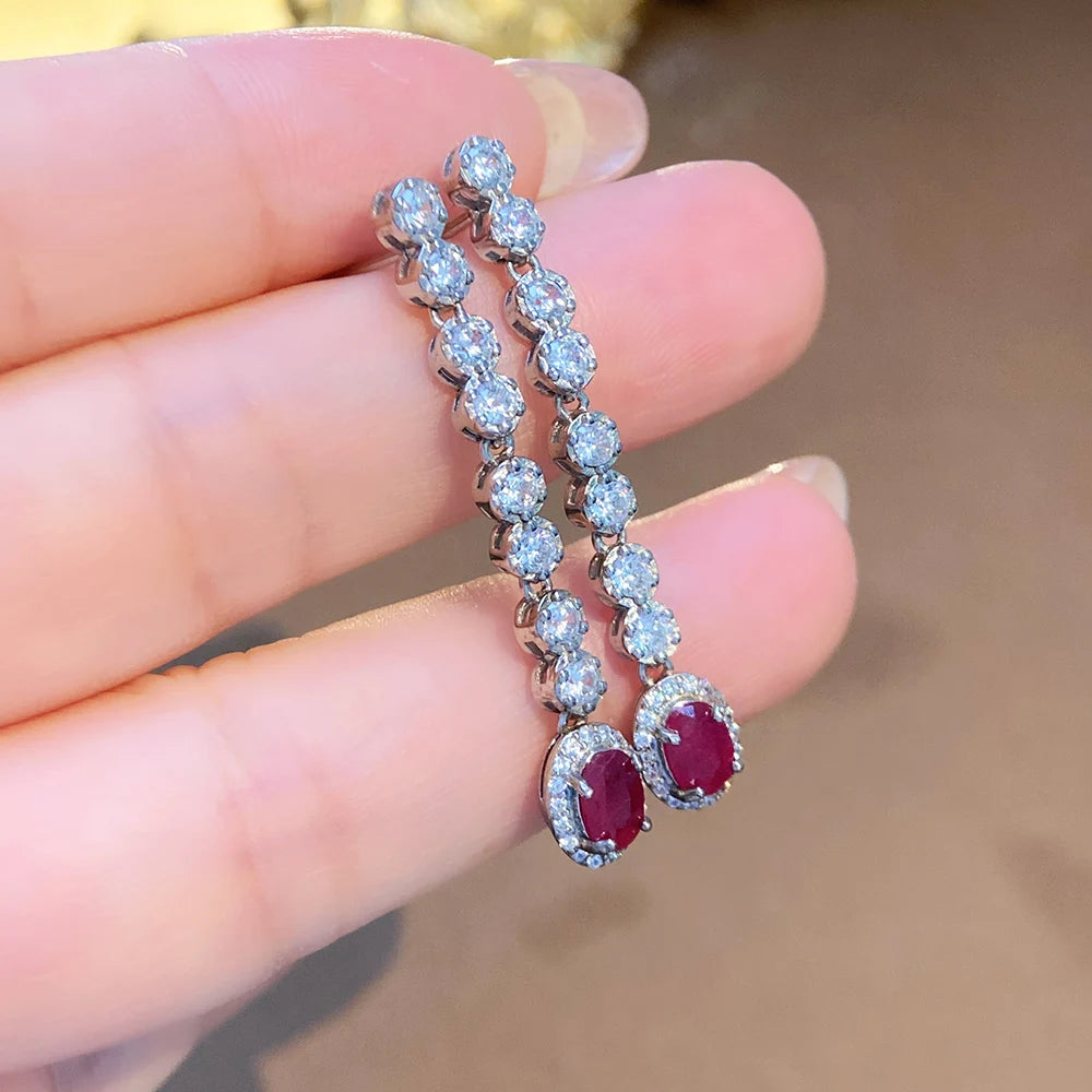 Gioiellieri Dainty Natural Ruby Drop Earrings Gold Plated 925 Silver Luxury Minimalist Claw Setting Yashiman Women's Third Party Appraisal