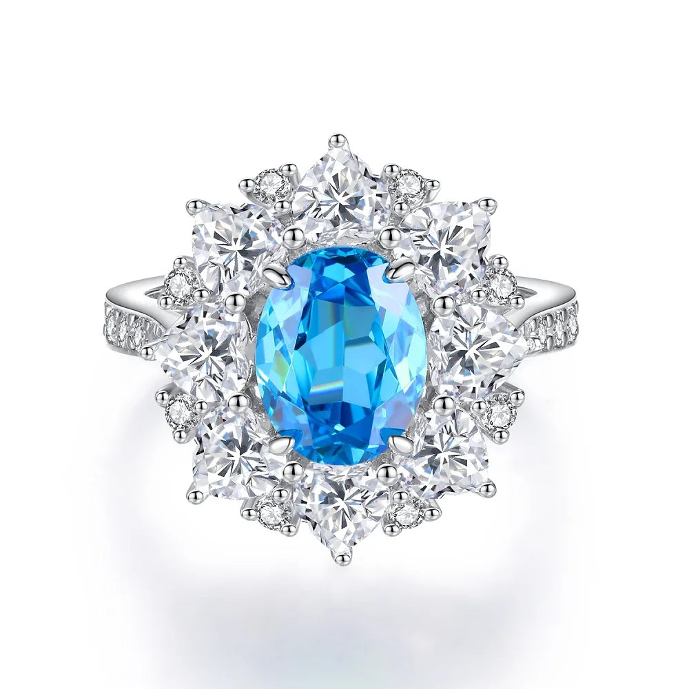 Waterproof Women 925 Sterling Silver Aquamarine 5A 8A Cubic Zirconia Ring Wedding Anniversary Rings Custom Jewelry Supplies