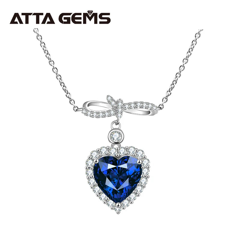 Luxury Design Pendant 10*10mm 4ct Heart Shape Blue Sapphire Gemstone 925 Sterling Silver Gift Necklace Set for Women