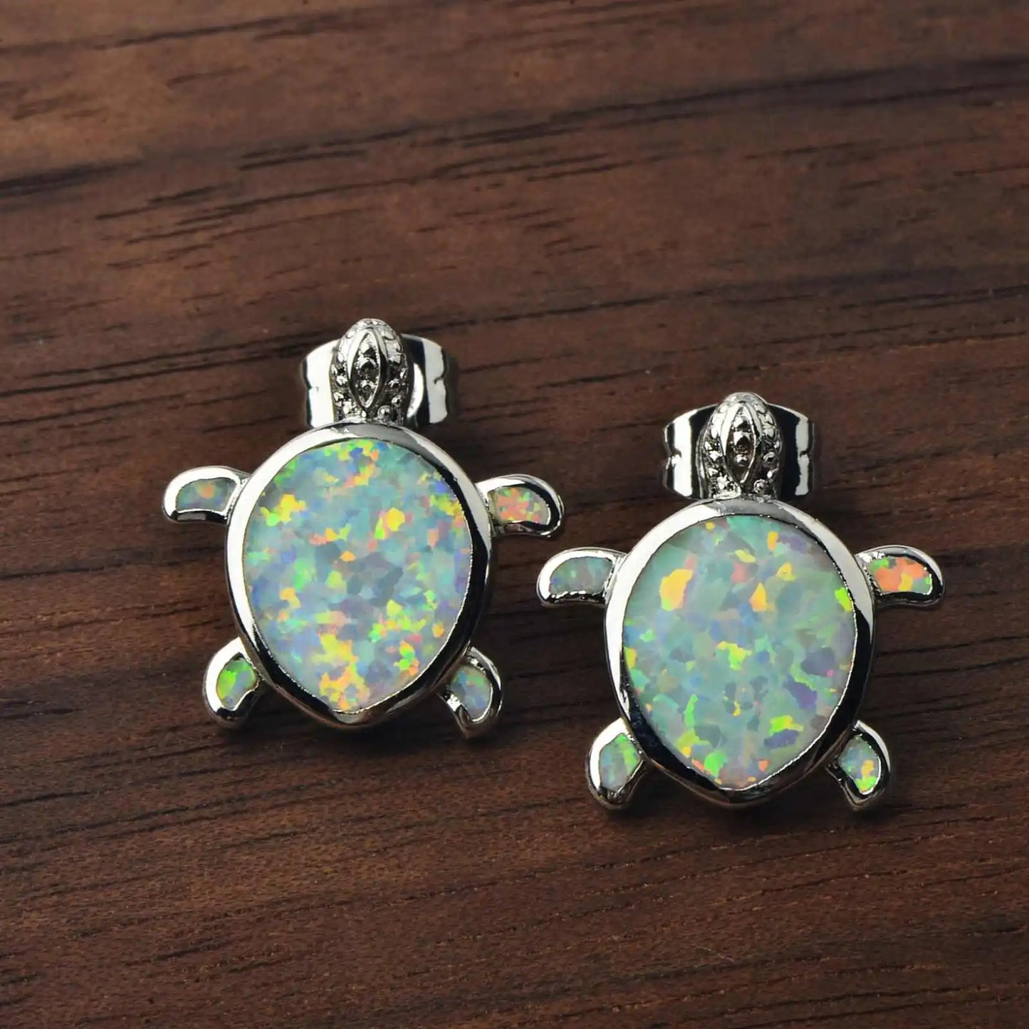 Aobao Style Water Drop-shaped Alloy Sea Turtle Earrings Opal Studs Cute Girls' Gem Jewelry