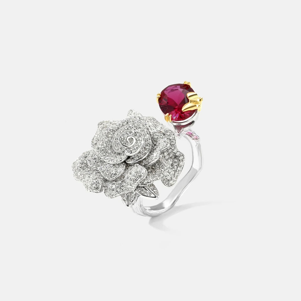 MuShan Jewelry Factory S925 Pure Silver Rose Ring With Real Gold Plating New Type of CrossBorder Jewelry From Europe and America