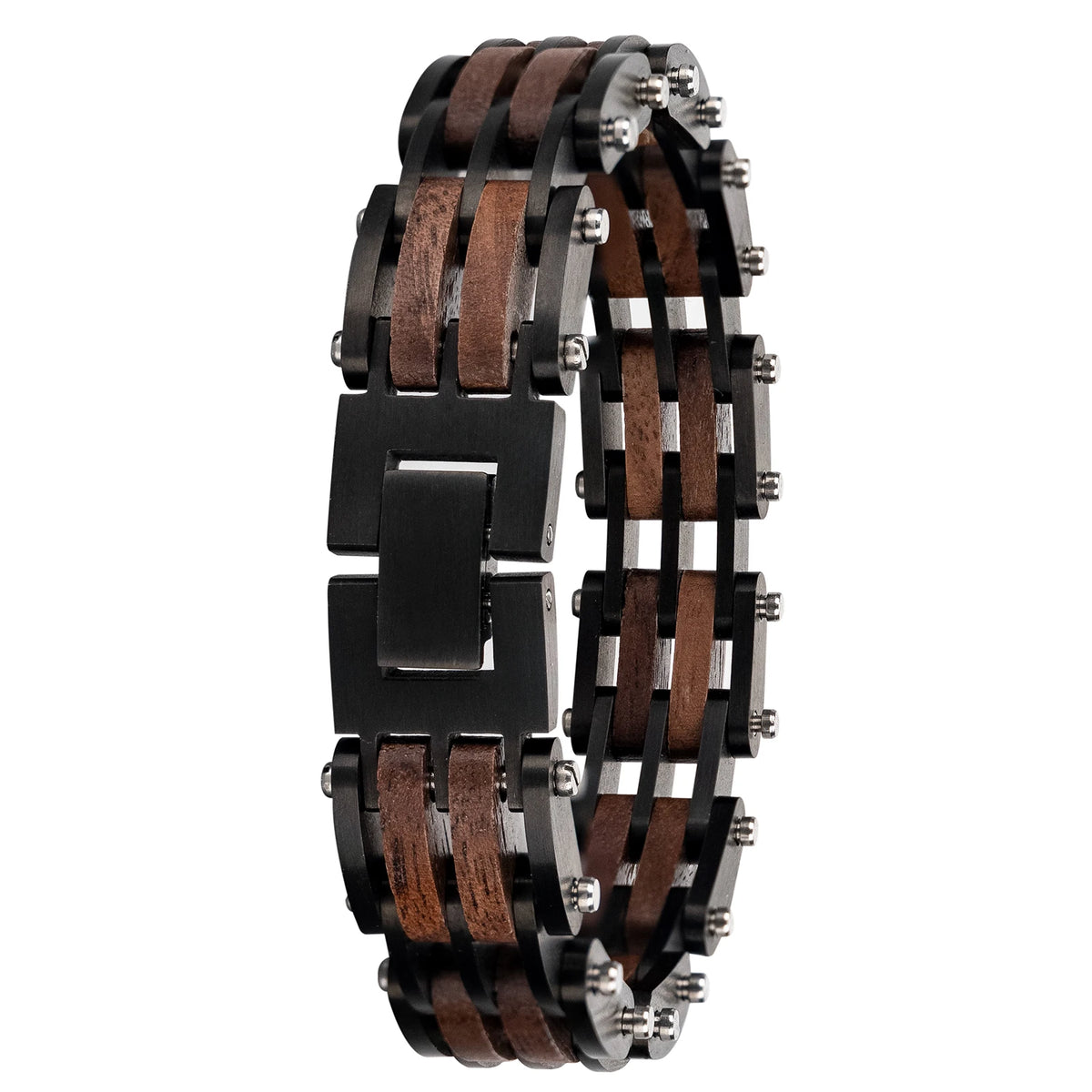 REBEL Natural Wood & Stainless Steel Punk Chain Bracelet