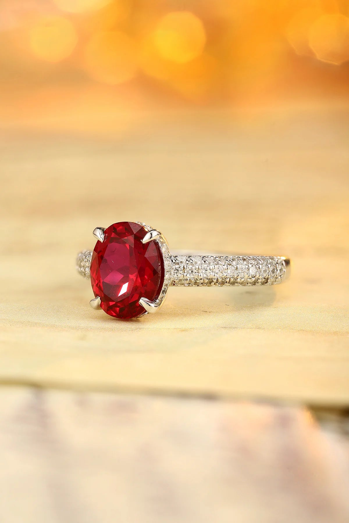 Gemfiori Luxury Lab Grown Ruby Vintage Rings for Women Sterling Silver 925 Rhodium Plated Wedding & Anniversary Custom