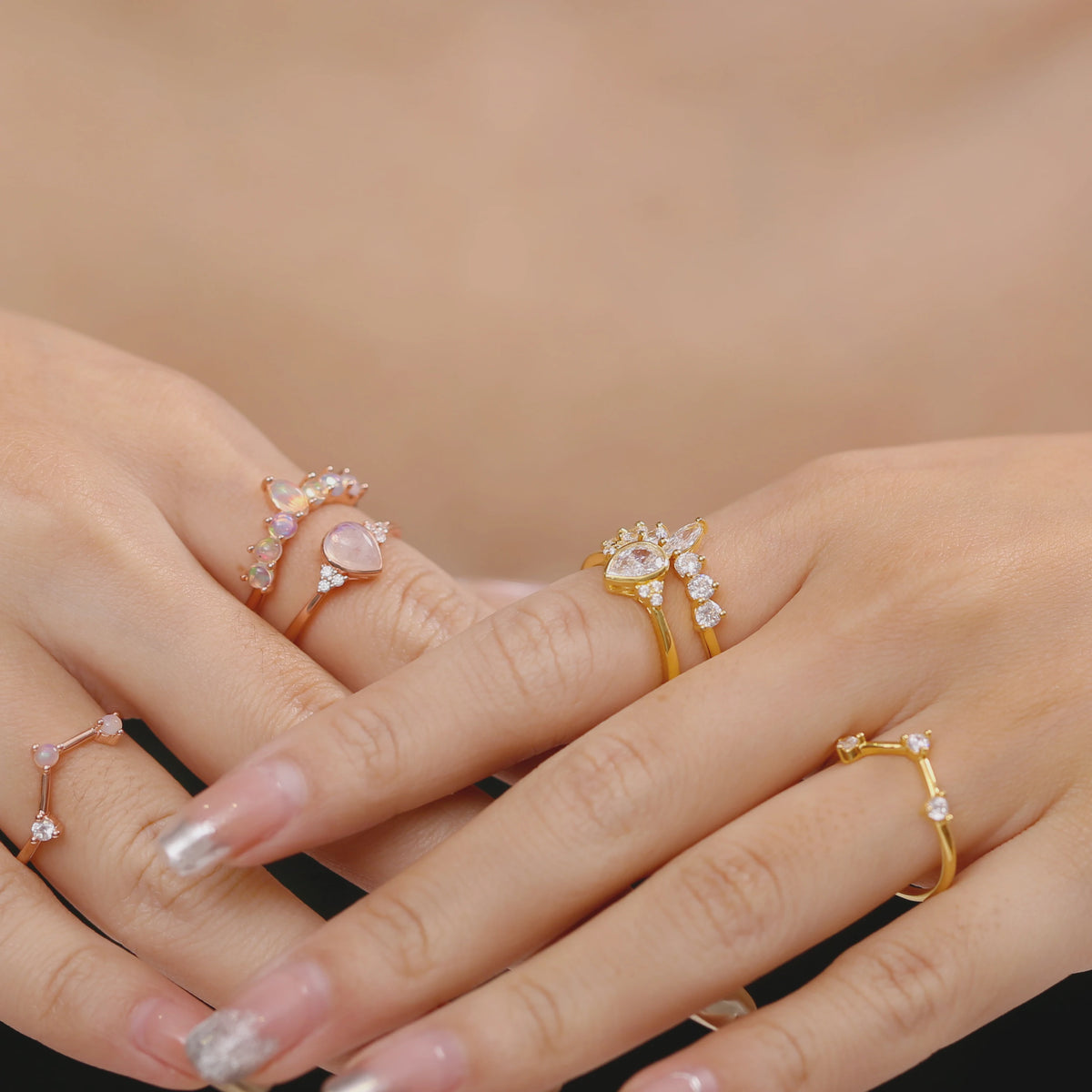 ArtistA Abiding Factory Price Rose Gold Plated Stackable 925 Sterling Silver Curved Natural Stone African Ethiopian Opal Rings Bands