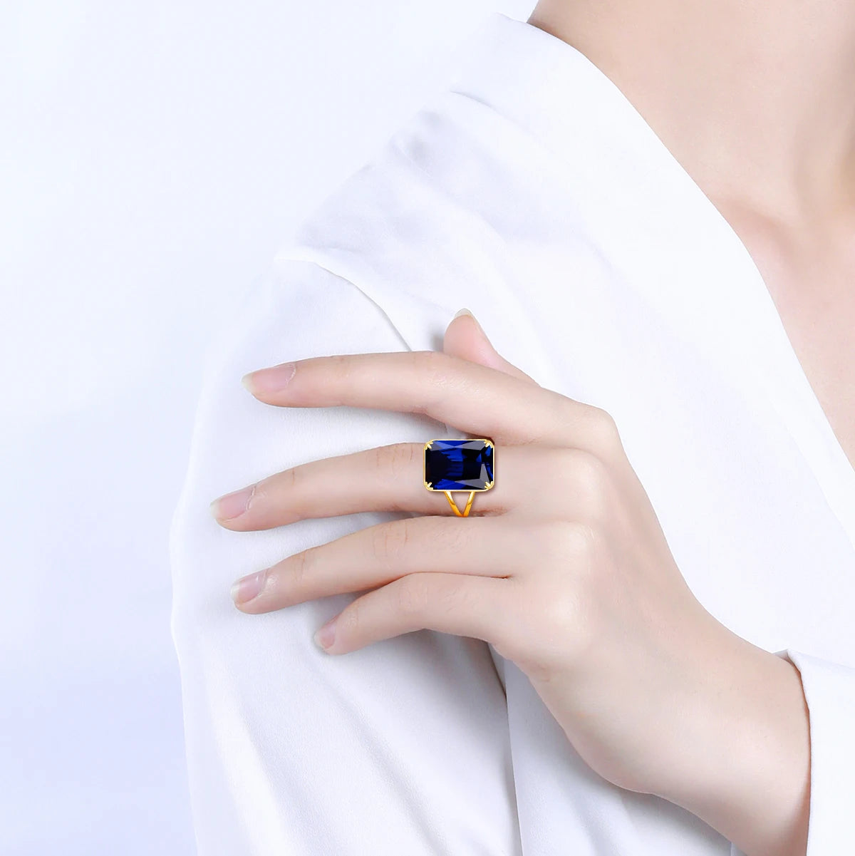ArtistA Szjinao Women Sparkling Blue Sapphire Pendant Earrings Ring Set Real 925 Sterling Silver Gold Plated Luxury Jewelry Set