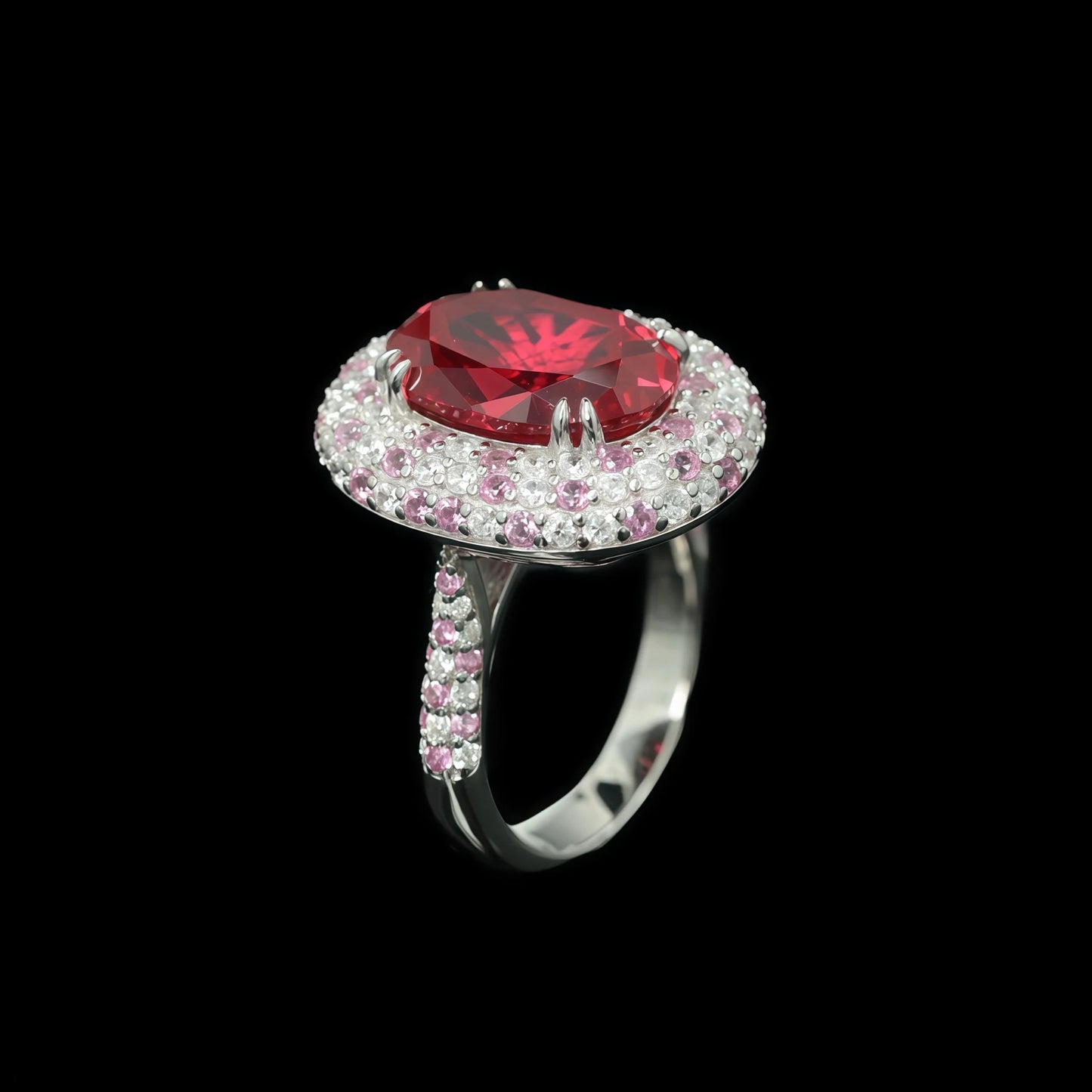 MUSHAN Luxury Geometric High Carbon Diamond Lab Grown Ruby Women's Wedding Bands 925 Sterling Silver Ring