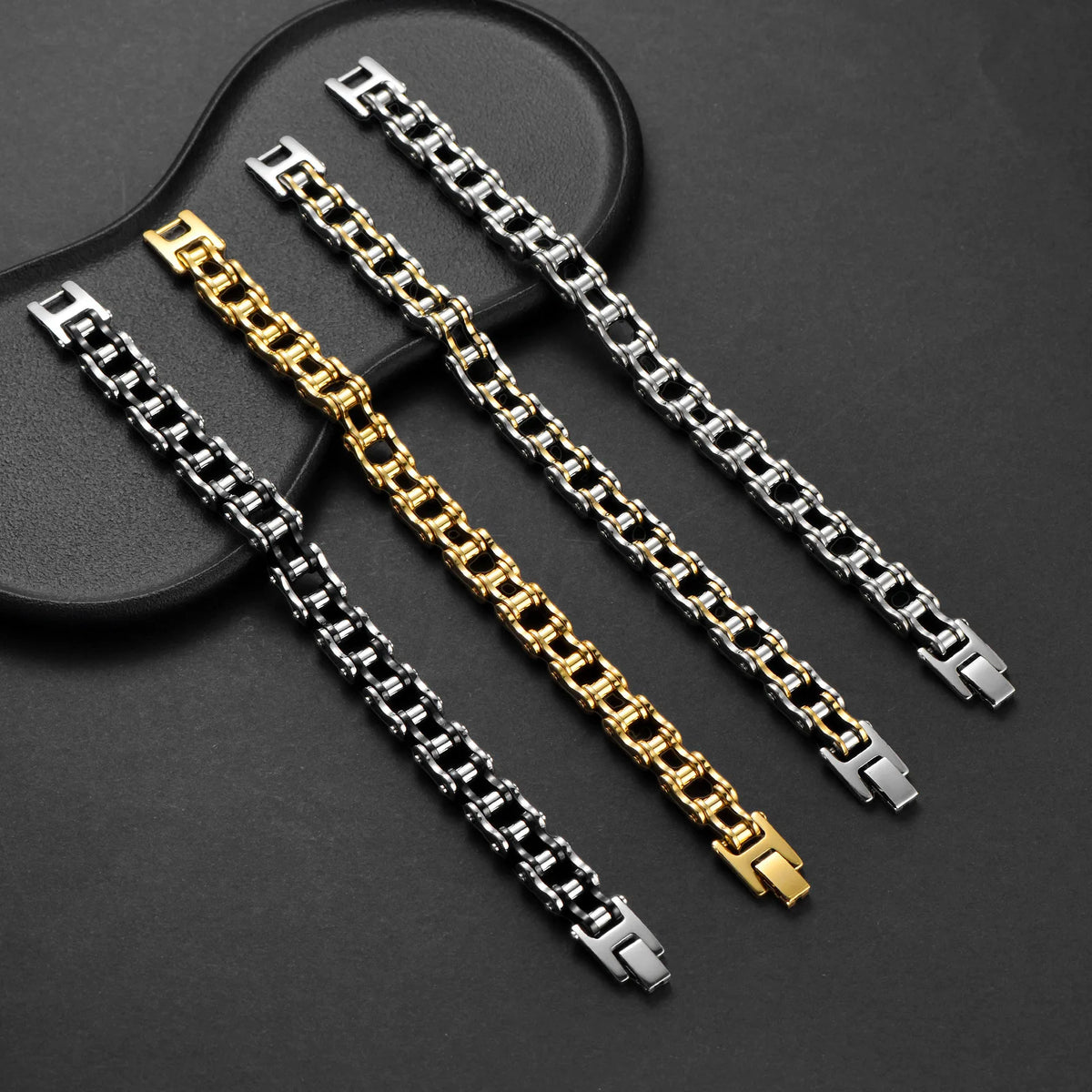 REBEL Hiphop Biker Chain Bracelet Jewelry Sturdy Two Tone Polished Hand Bracelet for Teen Boys Stainless Steel Men Bracelets