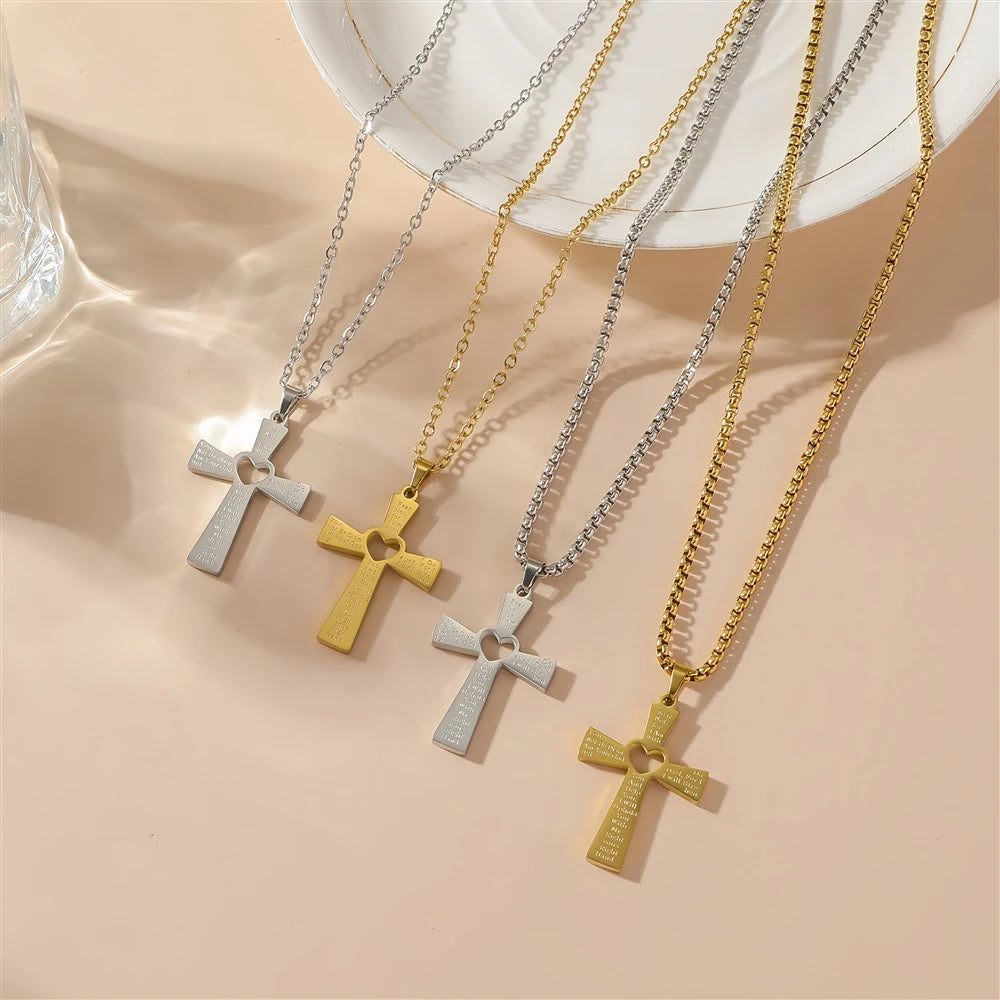 Vintage Personalized Religious Heart Cross Waterproof Stainless Steel Fashion Jewelry Necklace Pendant for Wholesale Men Women