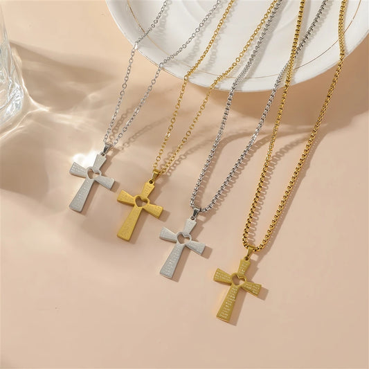 Vintage Personalized Religious Heart Cross Waterproof Stainless Steel Fashion Jewelry Necklace Pendant for Wholesale Men Women