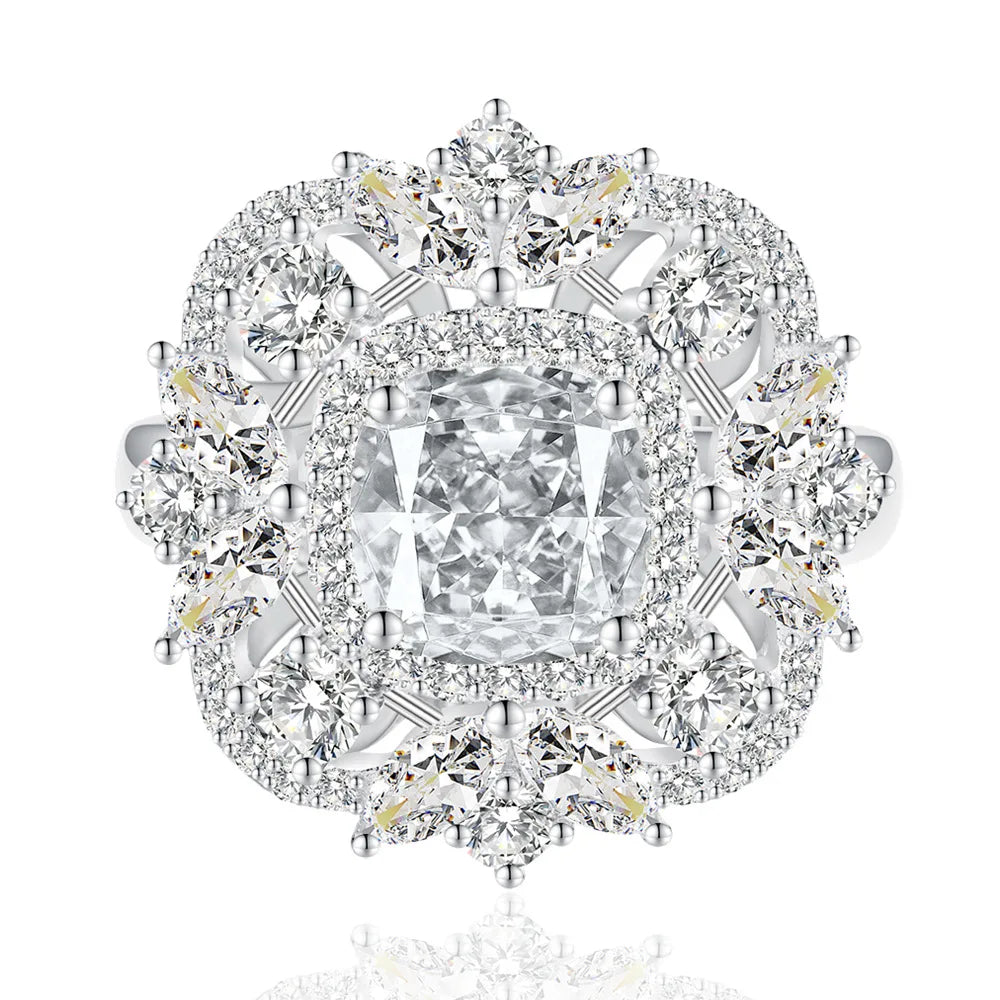 MuShan Jewelry Factory 4.5ct Ice Flower Cut Fat Square 8 * 8 High Carbon Diamond Ring for Women's Pure Silver Luxury Set Jewelry