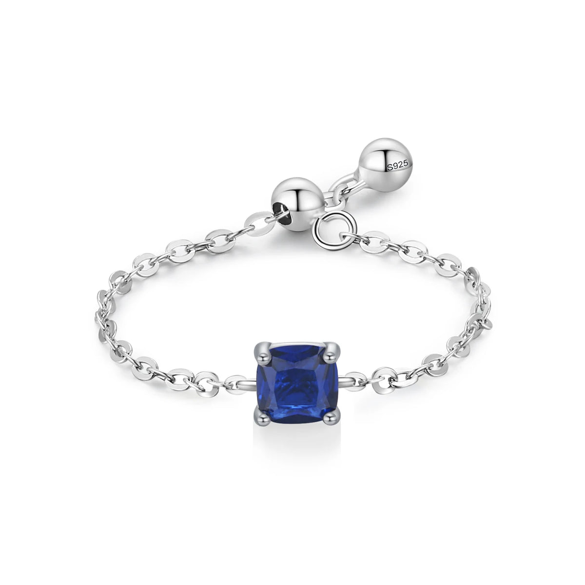 Ailmay Fashion 925 Sterling Silver 12 Month Birthday Stone Adjustable Chain Rings for Women Everyday Wear and As Gifts