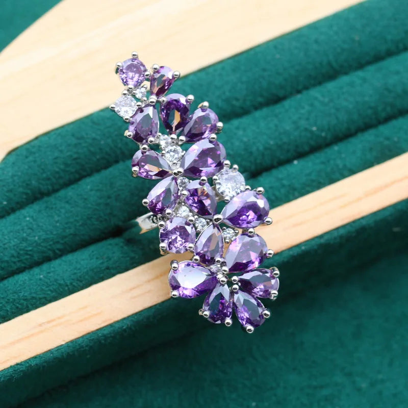 XOTICA 925 Sterling Silver Jewelry Set for Women Purple Amethyst Zircon Classic Bracelet Earrings for Wedding Party Birthday Gift
