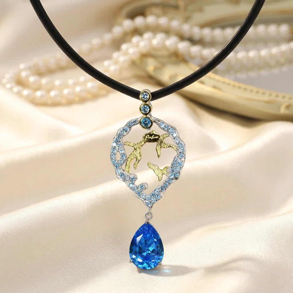 Custom Logo Silver Handmade Hollow Blue Zircon 18K Gold Plated Classic Women's Daily Wear Pendant