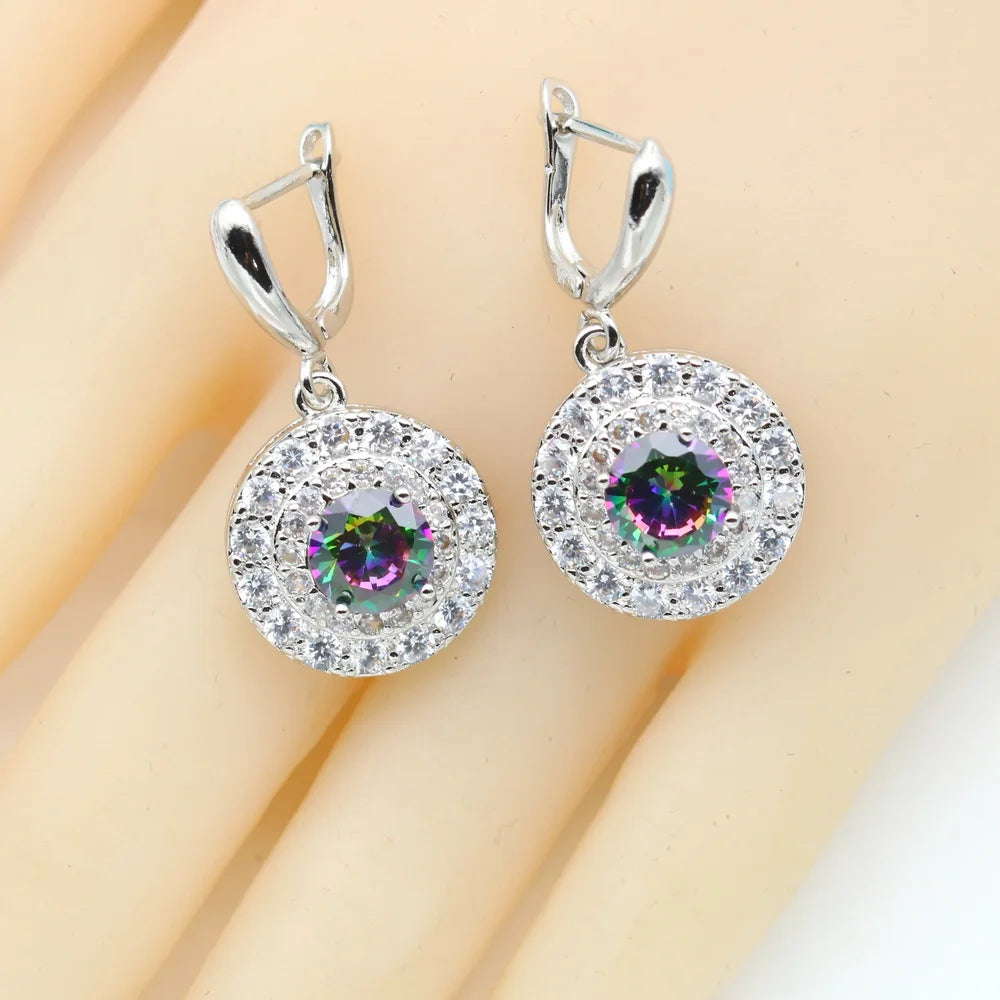 XOTICA Women's round Rainbow Zirconia Jewelry Set Includes Bracelet Earrings Ring Pendant Necklace for Weddings and Parties