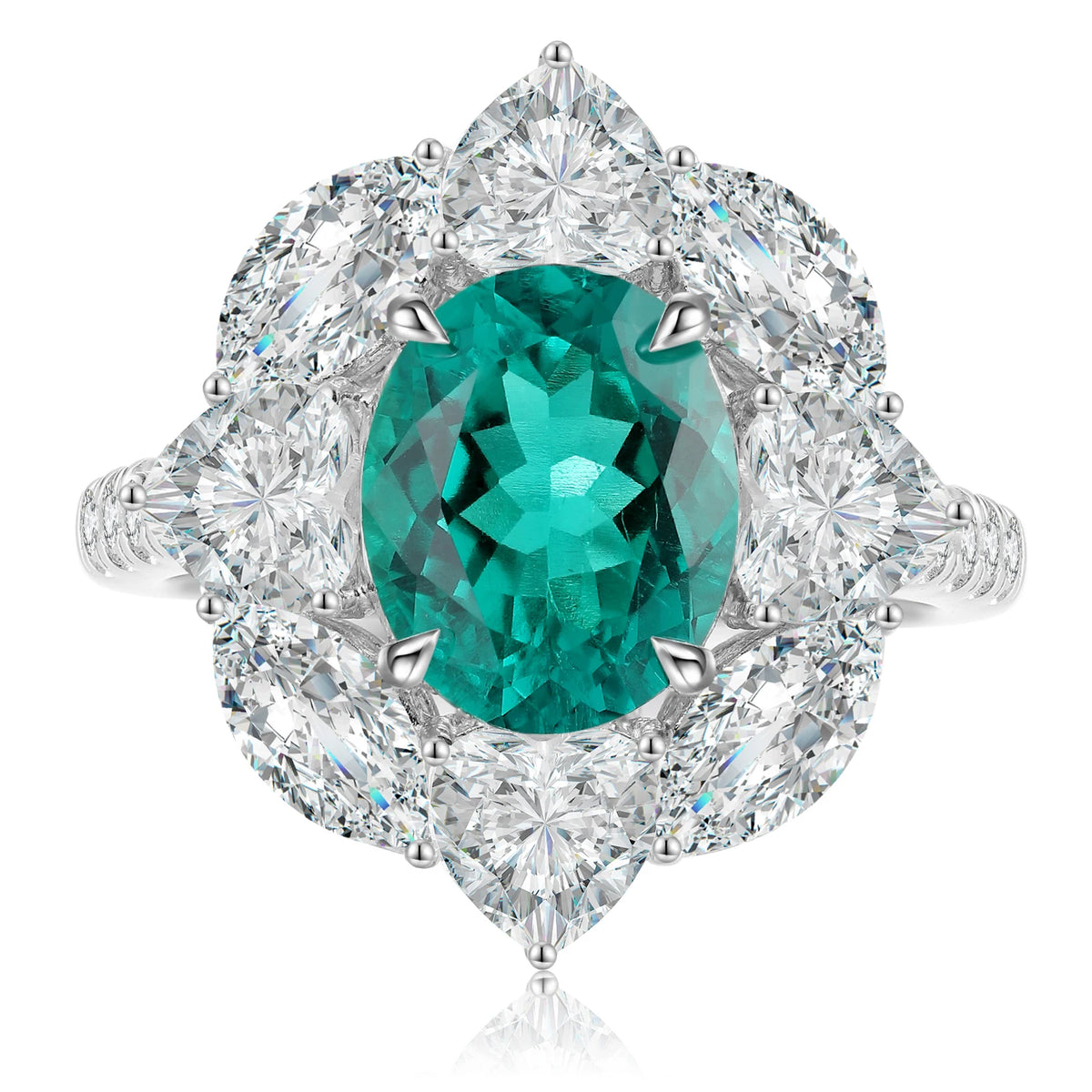 Gemfiori 925 Sterling Silver Ring Green Lab Colombian Emerald Oval Cut Stone Created Gemstone Rings for Woman Jewelry Making