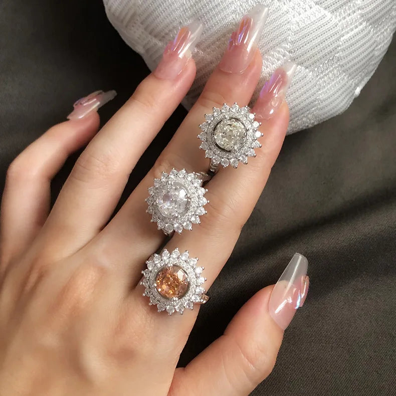 MuShan Jewelry Factory 5ct Papalacha 8mm Round Ice Flower Cut High Carbon Diamond S925 Pure Silver Ring Women Jewelry