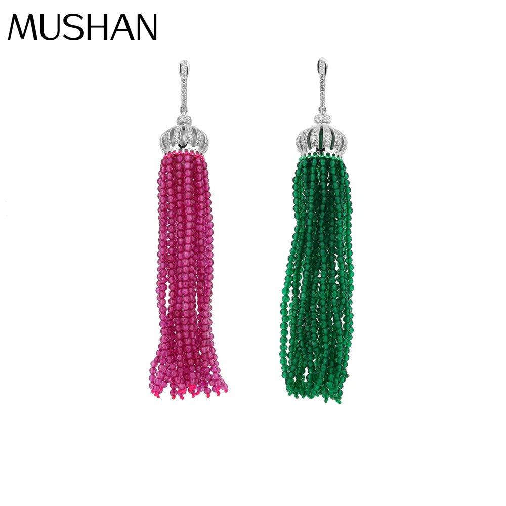 MUSHAN Jewelry Factory S925 Sterling Silver Earrings Tassel Earrings Women Ab Style Earrings Niche and High End Accessory