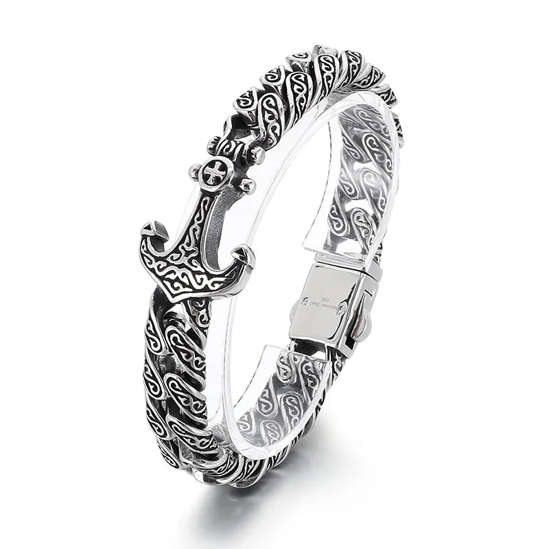 KALEN Gothic Fine Jewelry Fashion Bracelets Men Stainless Steel Anchor Charm Cuban Links Bracelet Bangle
