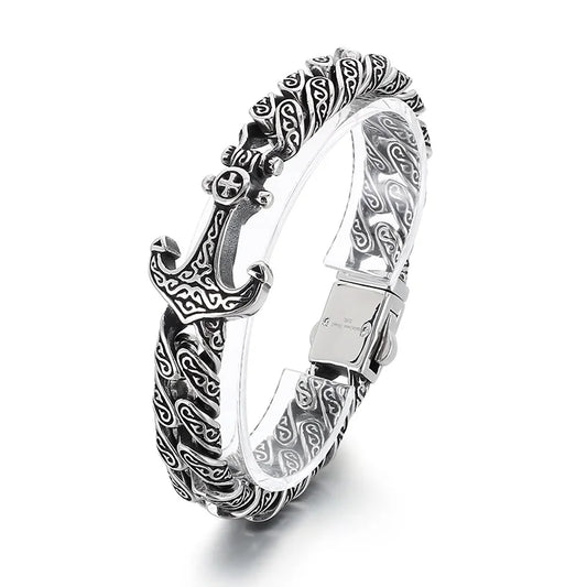 KALEN Gothic Fine Jewelry Fashion Bracelets Men Stainless Steel Anchor Charm Cuban Links Bracelet Bangle