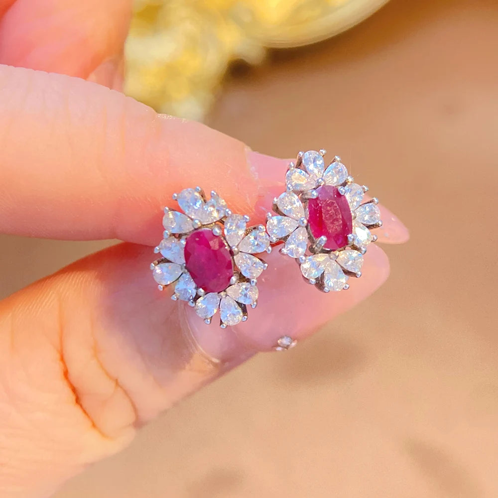 Gioiellieri Luxury Natural Red Ruby Earrings 925 Sterling Silver Wedding Party Gift Fine Jewelry