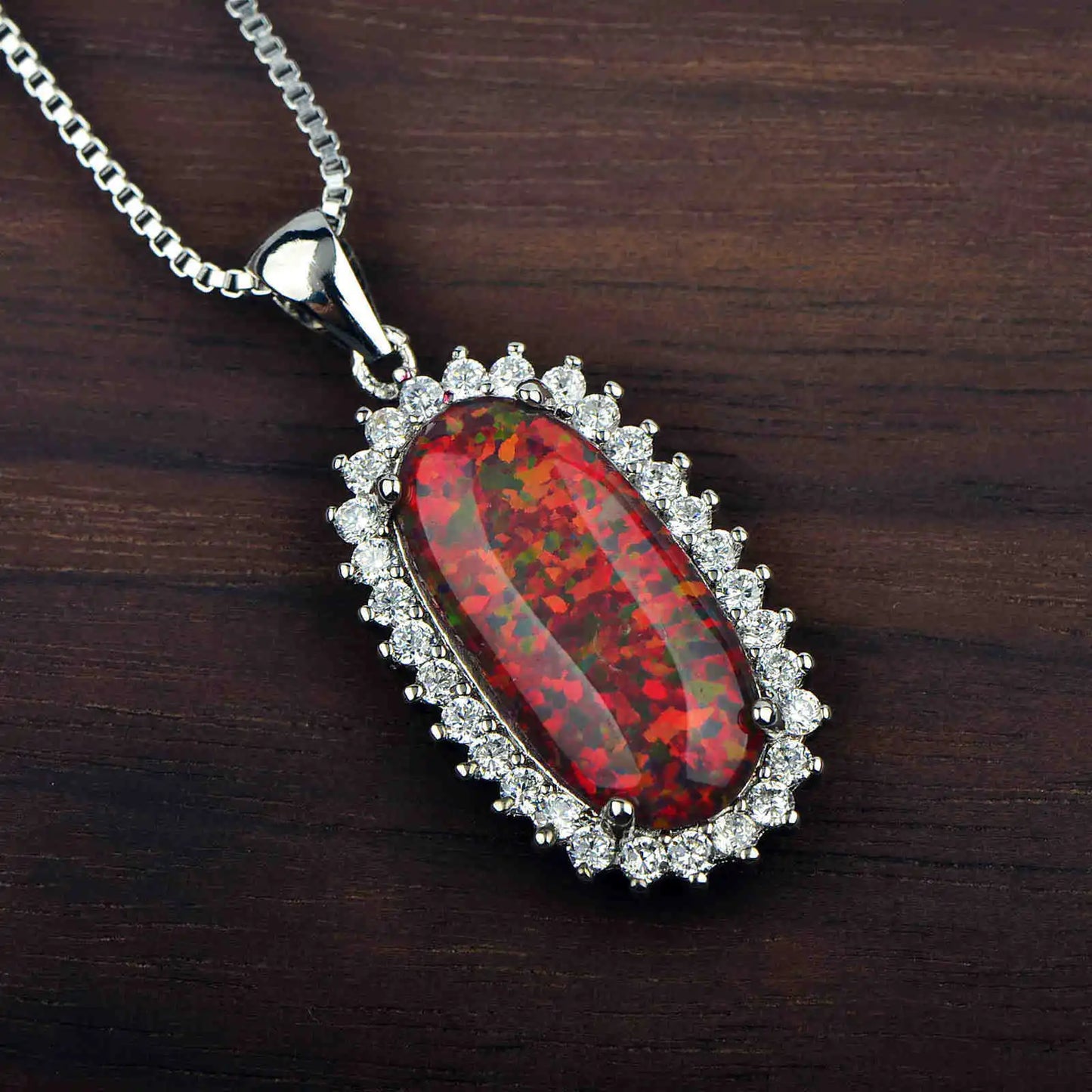 Aobao Orange Rectangular Opal Pendant, Opal Necklace Jewelry Wholesale with Opal Inlay