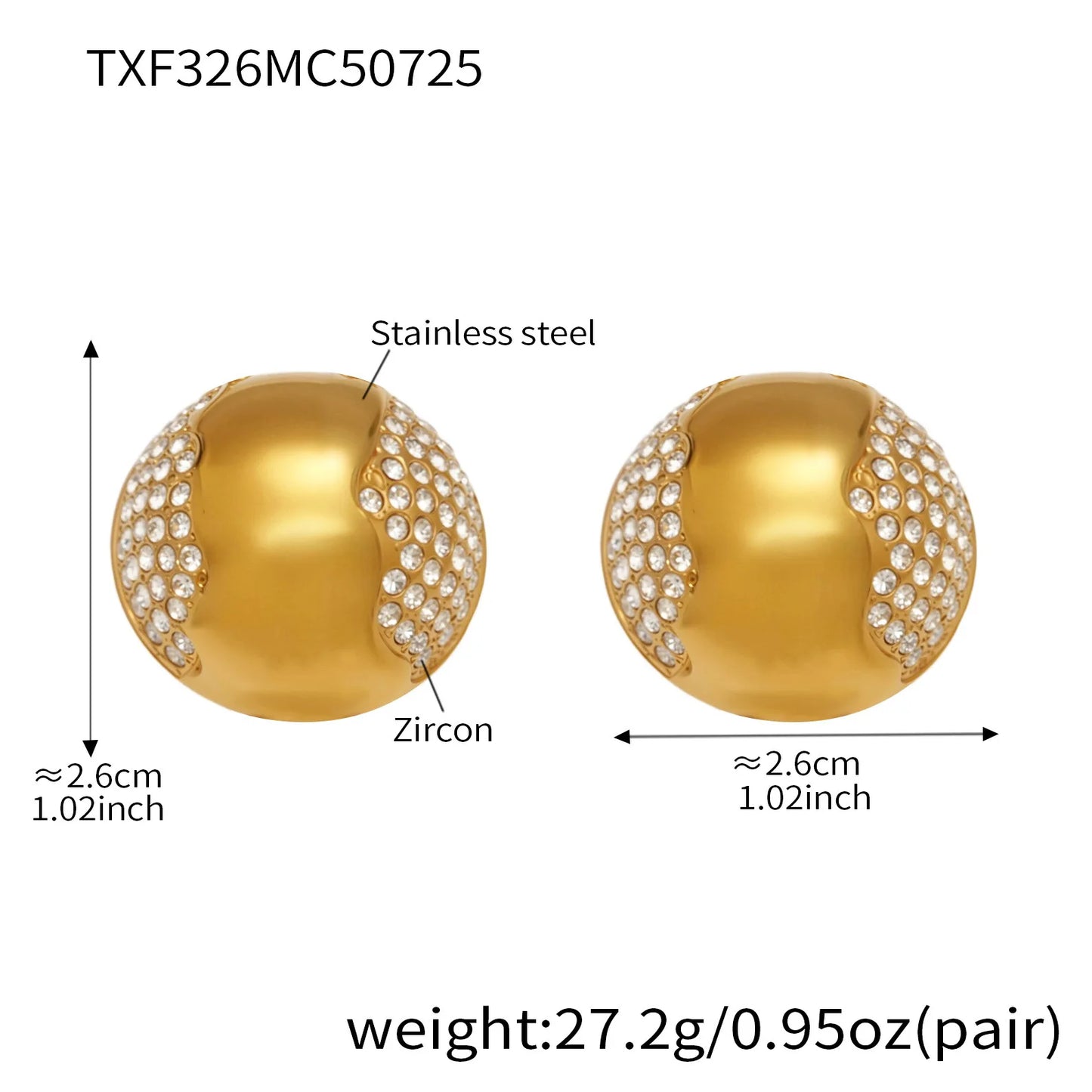 Hollow Semi-Circle Zircon Necklace, Stud Earrings & Ring | Light Luxury Geometric Stainless Steel Set