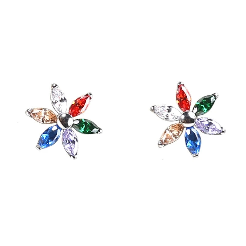 Minimalist Titanium Six Leaves Flower Stud Earrings Simple Internally Threaded Piercing Jewelry Trendy Style