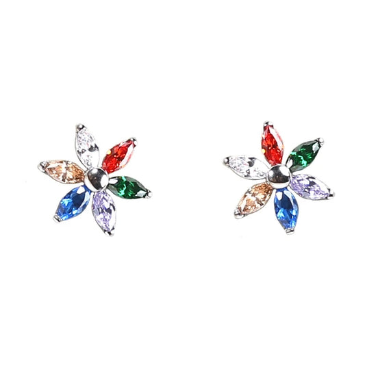 Minimalist Titanium Six Leaves Flower Stud Earrings Simple Internally Threaded Piercing Jewelry Trendy Style
