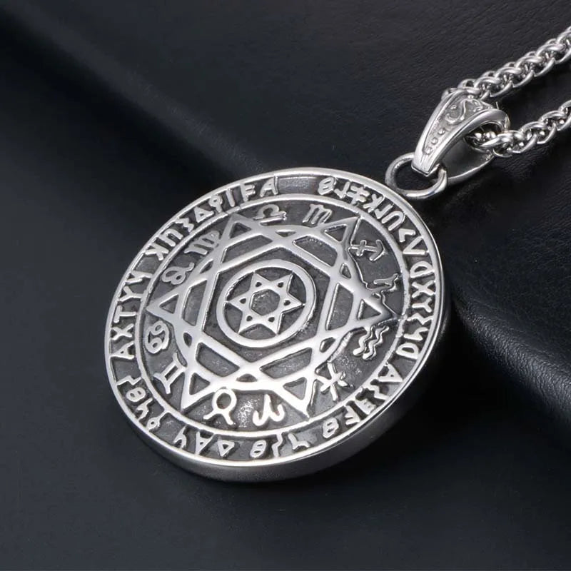 Viking Hexagram Pendant Necklace – Stainless Steel | Unisex Hip-Hop Chain