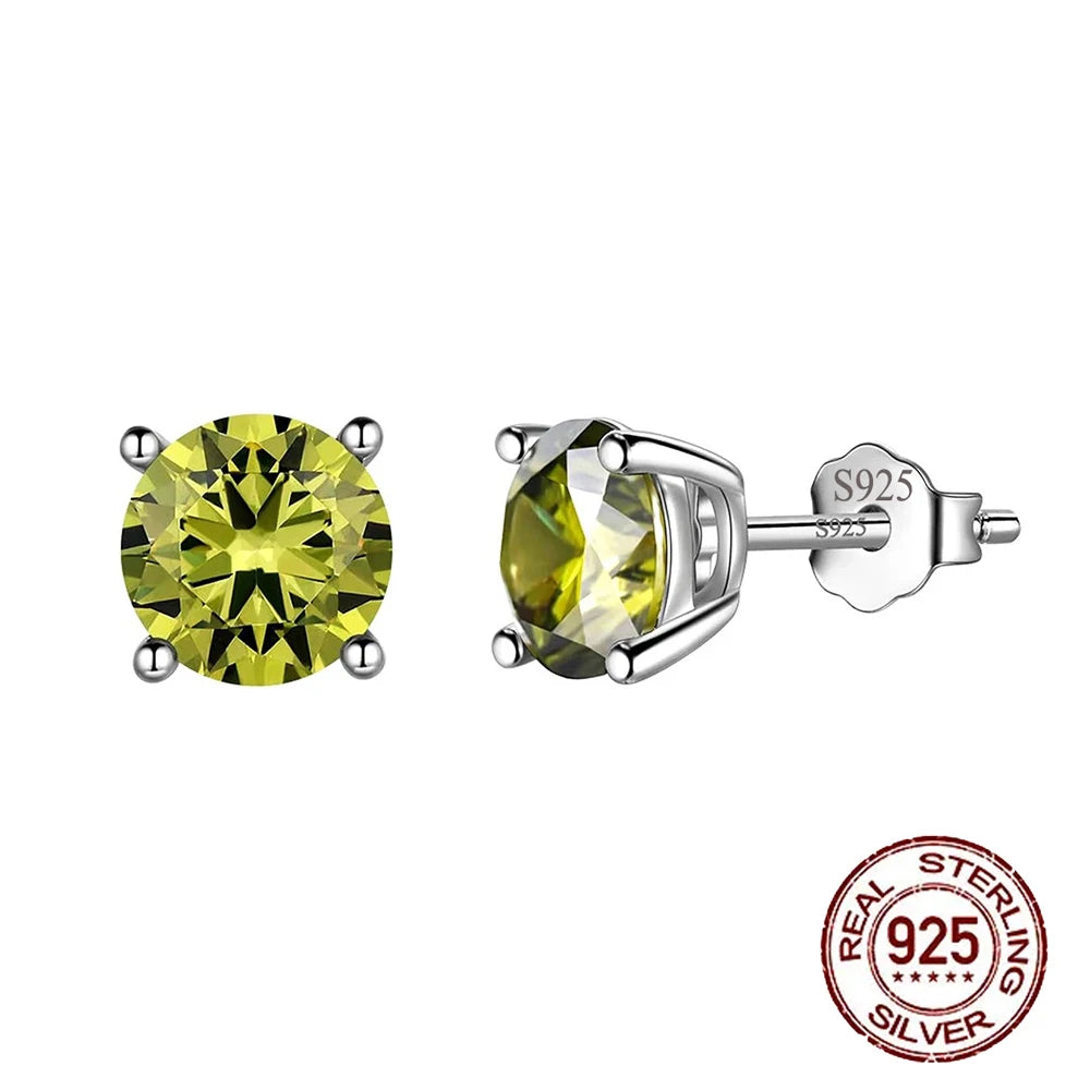 S&S 925 Sterling Silver 6mm Round CZ Stud Earrings – 6 Colours – Collection