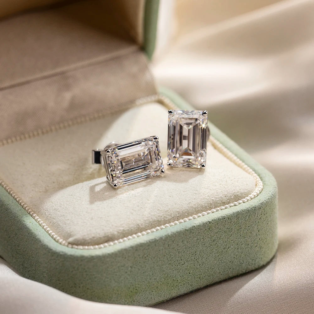 Gemfiori MSE-368 9K Solid Gold With 1ct Loose Lab Grown Diamond Emerald Cut Solitaire Earring Hop Sale Gold Gemfiori Price
