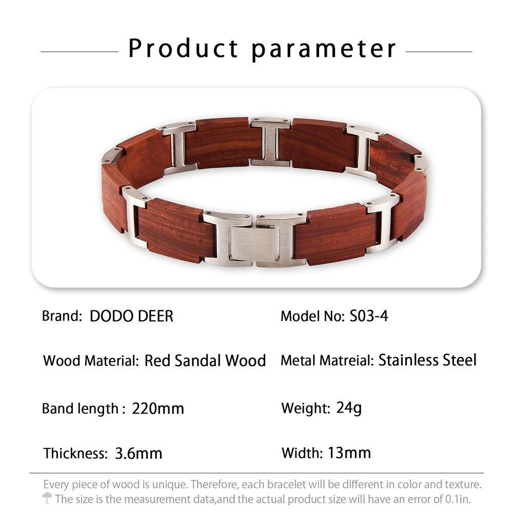 S&S Personalized Custom Name Engraved Stainless Steel & Wooden Chain Link Casual/Sporty Bracelet Gift Men Women Model S03