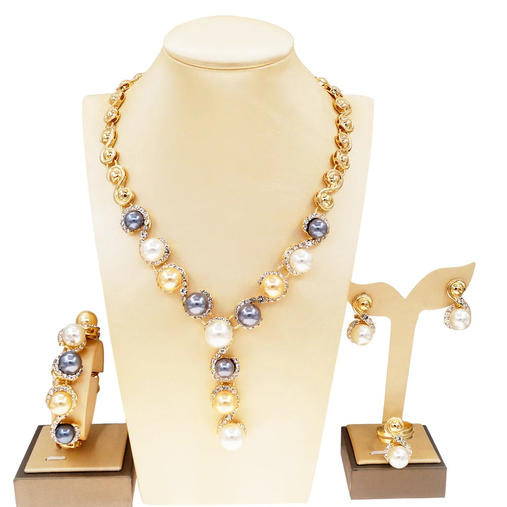 Zhuerrui Italian Gold Plated Jewelry Set 18k Round Earring Sets Luxury Gold Plated Fine Jewelry Set HA10002